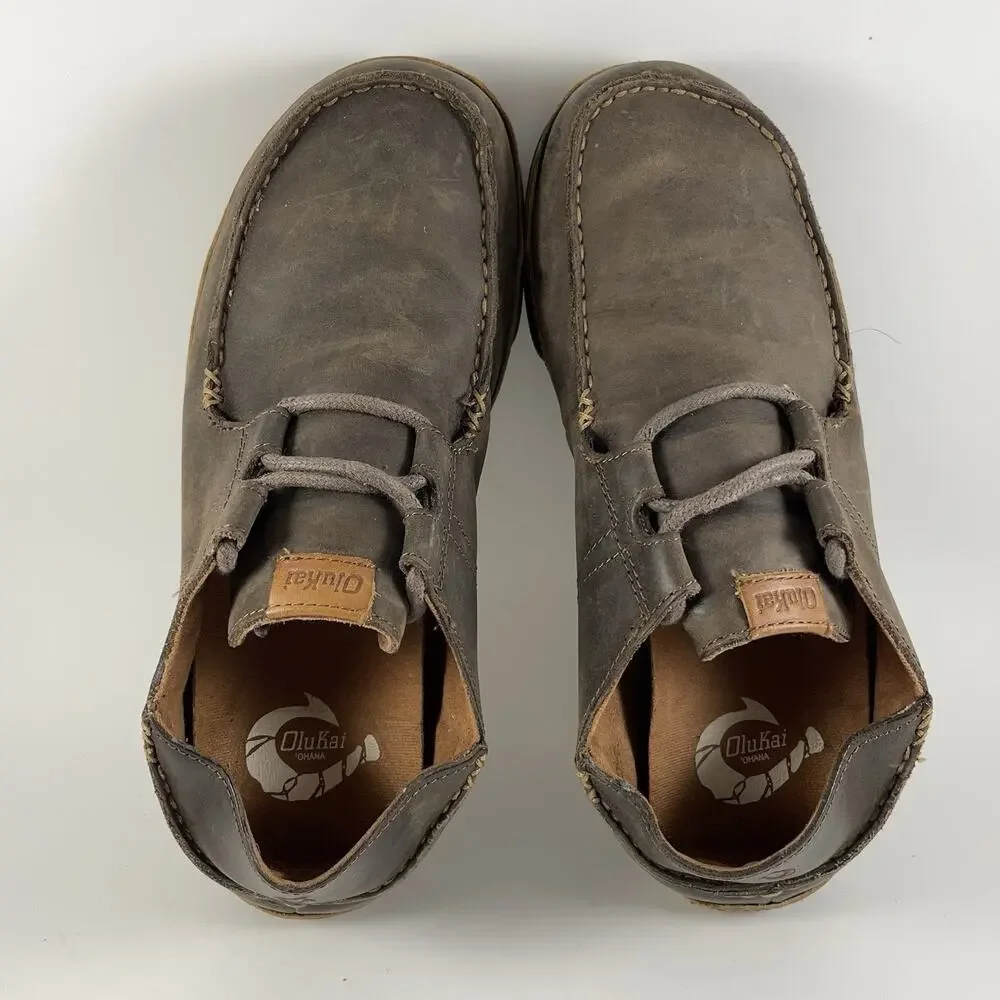 Olukai Shoes Ohana Lace Up Nubuck Leather Slip Ons Loafers Mens Size 8.5 Loafer